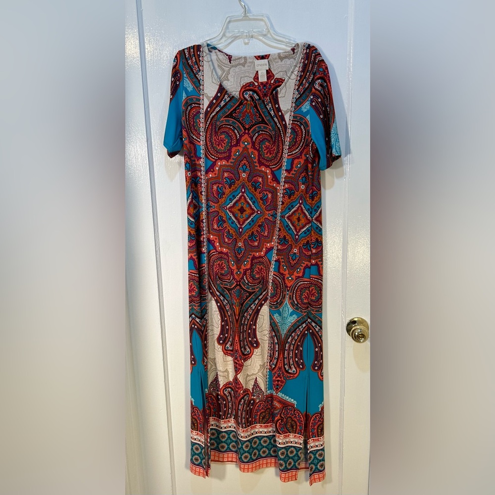 Chicos Women’s Dress Size 0 Short Sleeve Colorful Maxi
